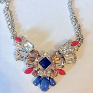 J Crew Statement Bauble Crystal Necklace Blue Red